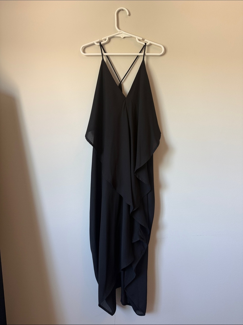 Black One-Shoulder Ruffle Evening Dress